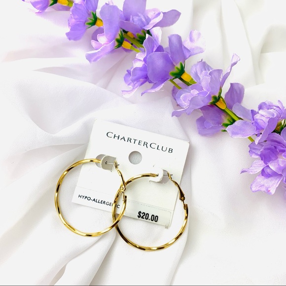 🌹CHARTER CLUB hypo allergenic gold plated round hoop earring Jewellery - Picture 1 of 7